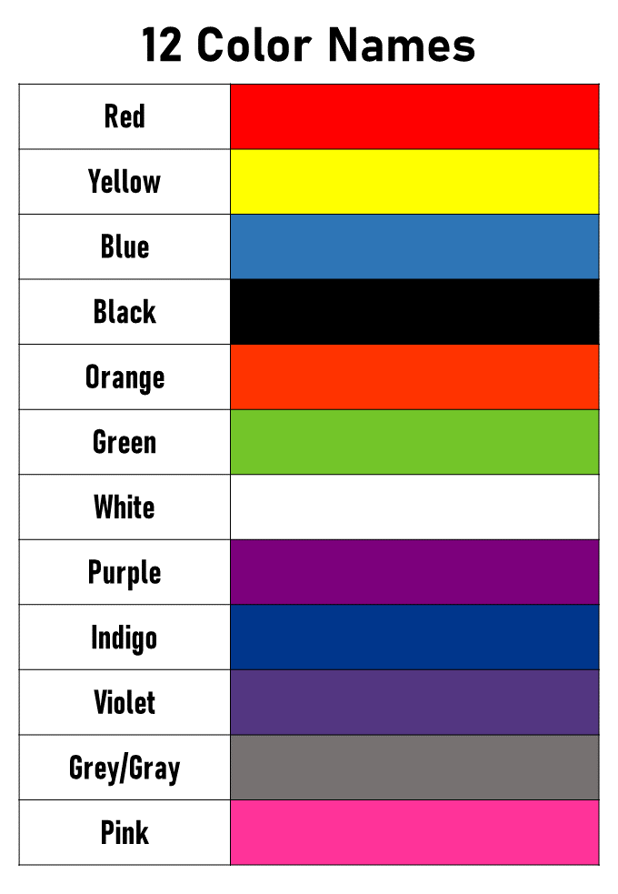 various color names with color