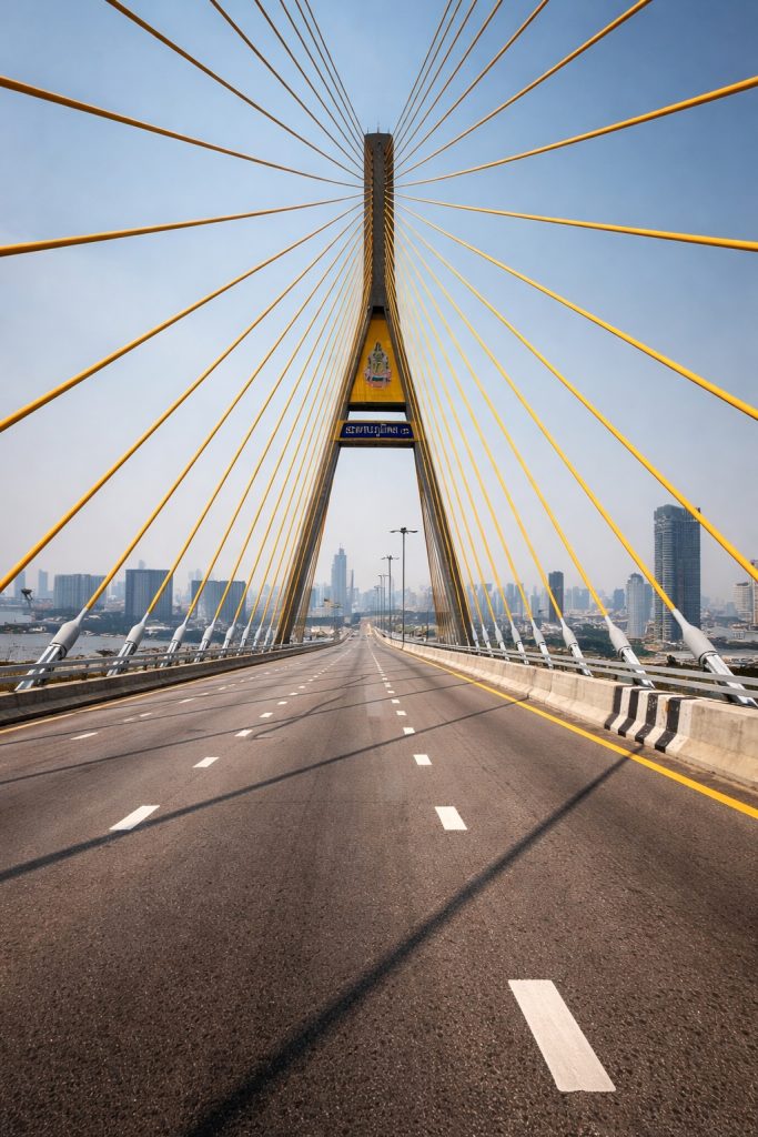 diagonal line of a pole and road mark