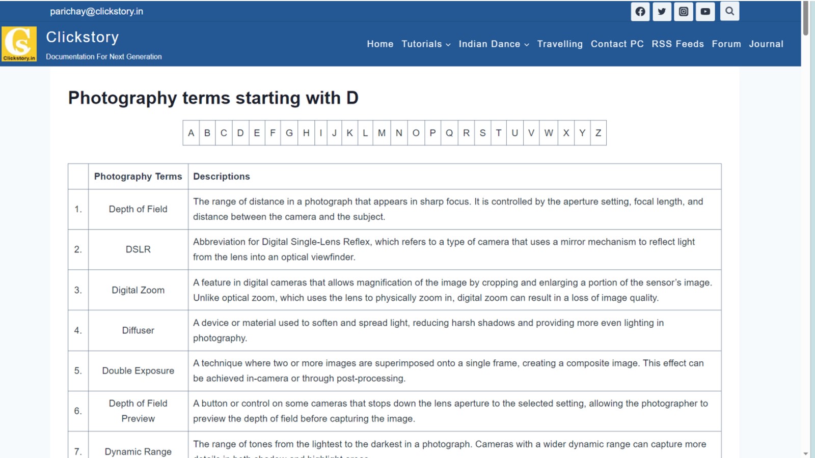 photography terms starting with d