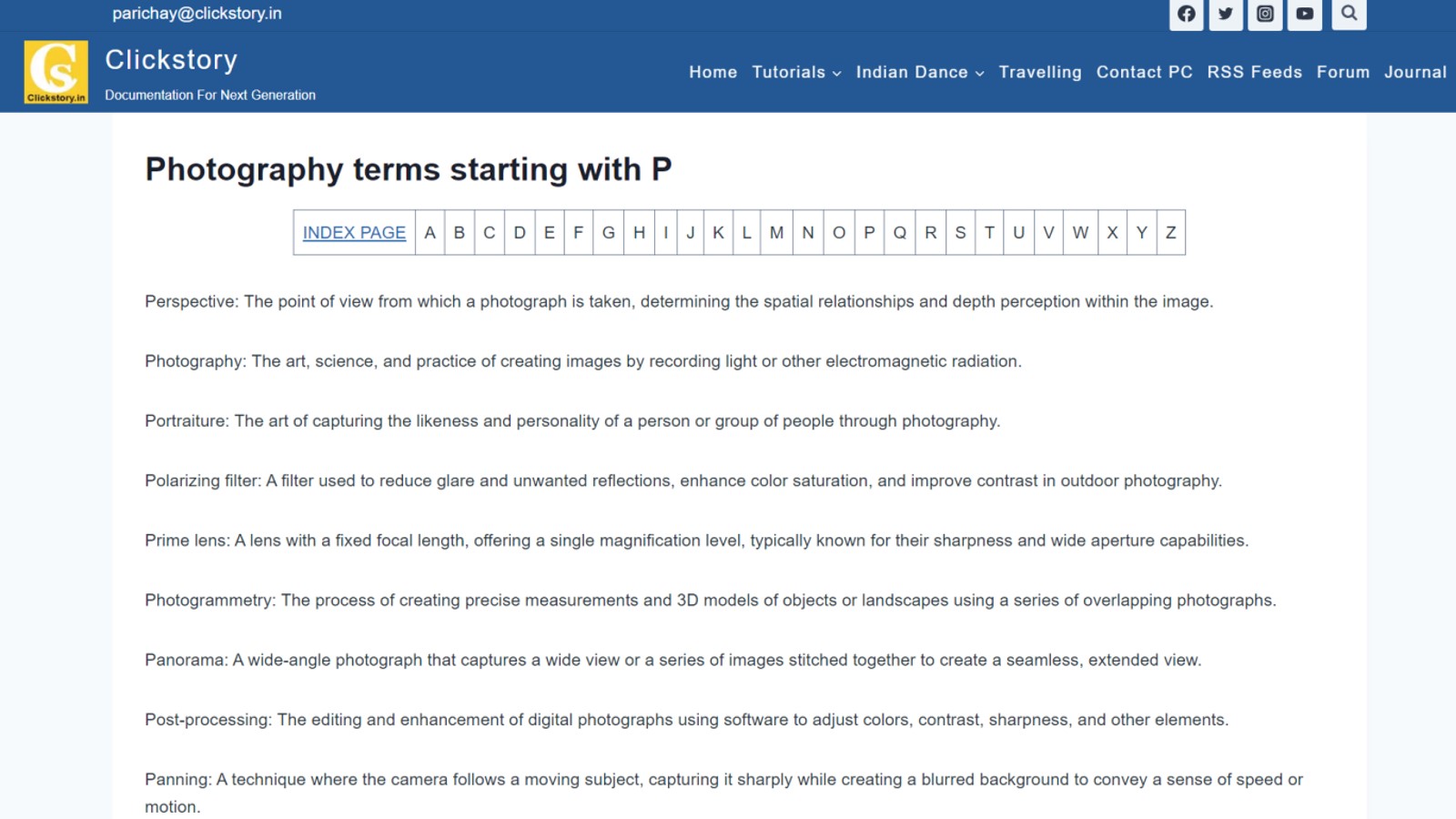 photography terms starting with p