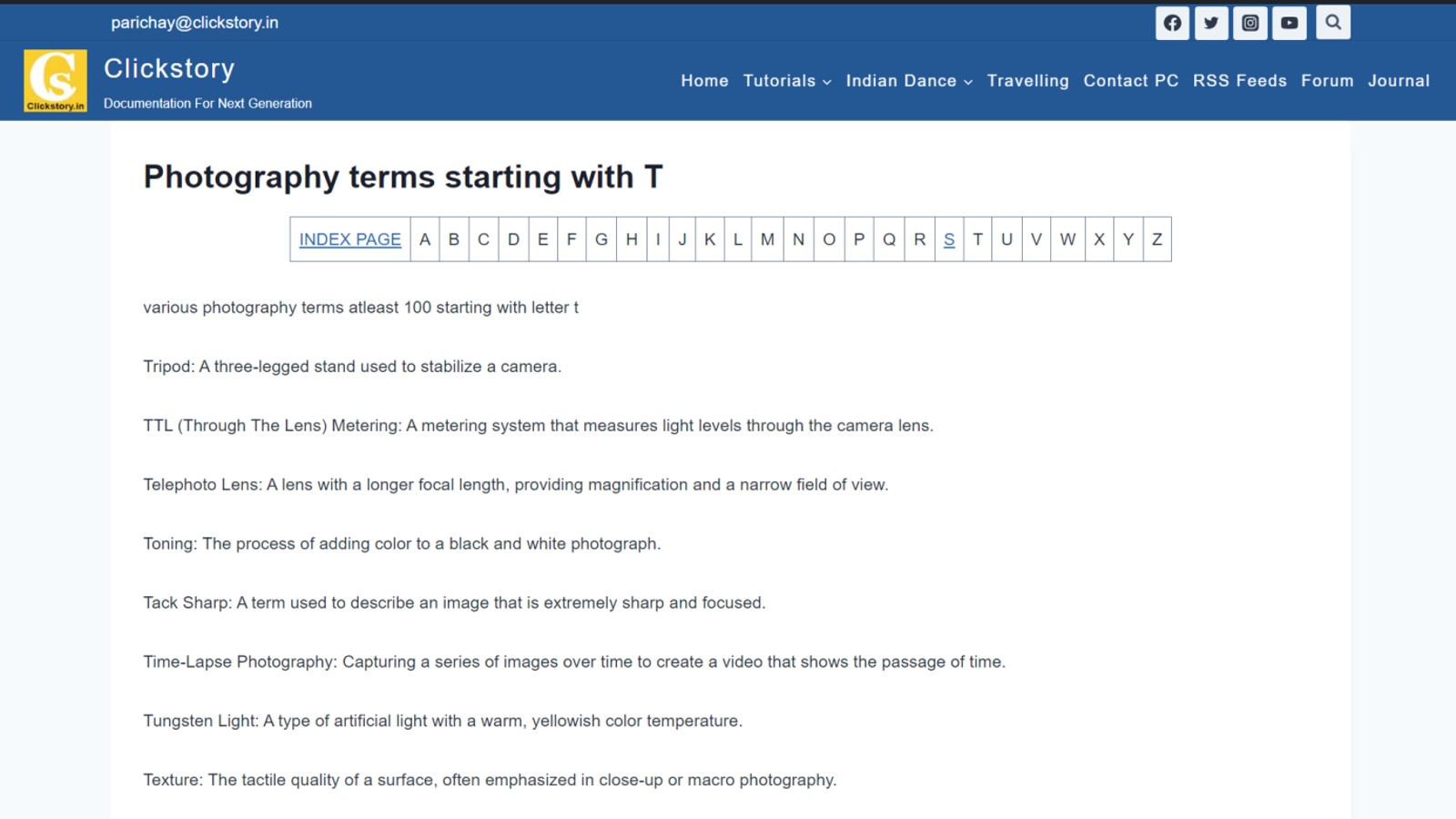 photography terms starting with t