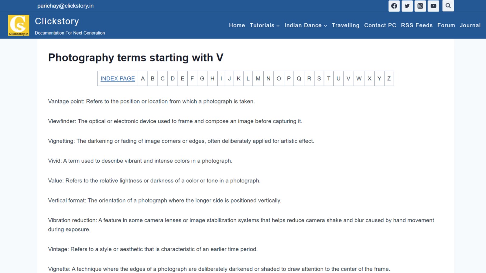 photography terms starting with v