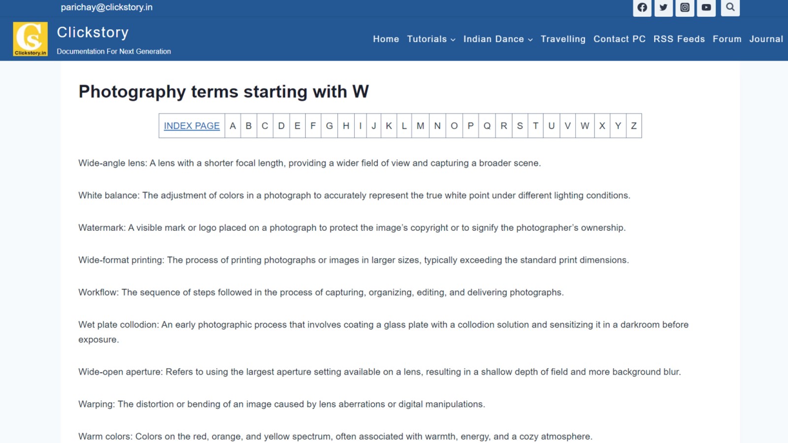 photography terms starting with w