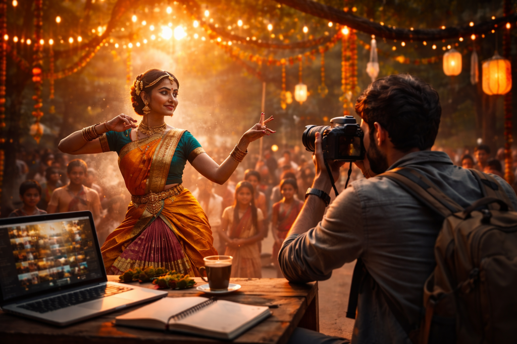 Photographer capturing an Indian cultural storytelling moment through dance