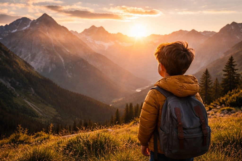 Instagram Color Optimization a boy is seeing mountain with sun kissed peaks