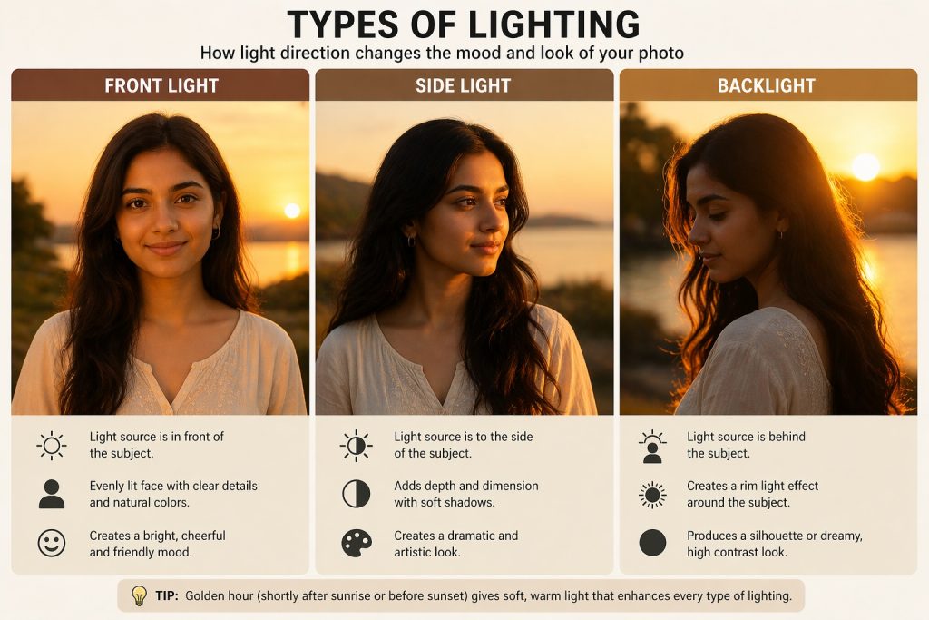 various lighting condition of natural light