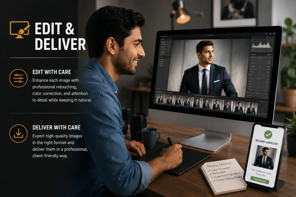 professional portrait photography workflow editing and delivery images