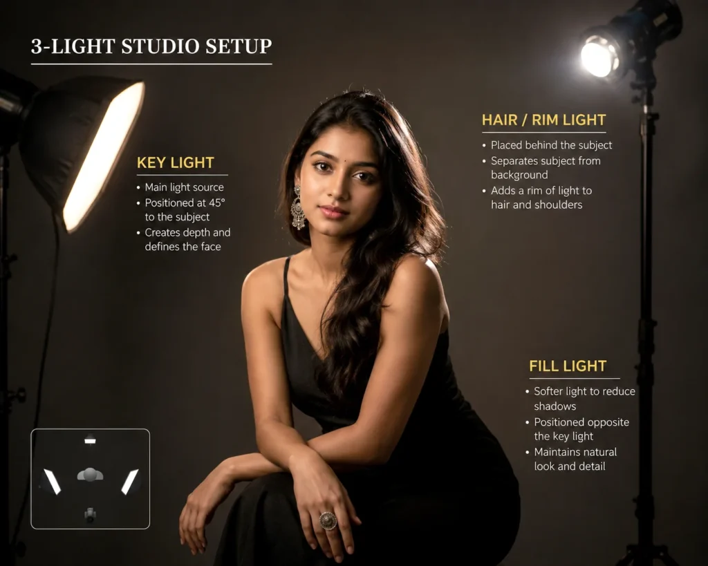 portrait lighting setups  3 lighting setup