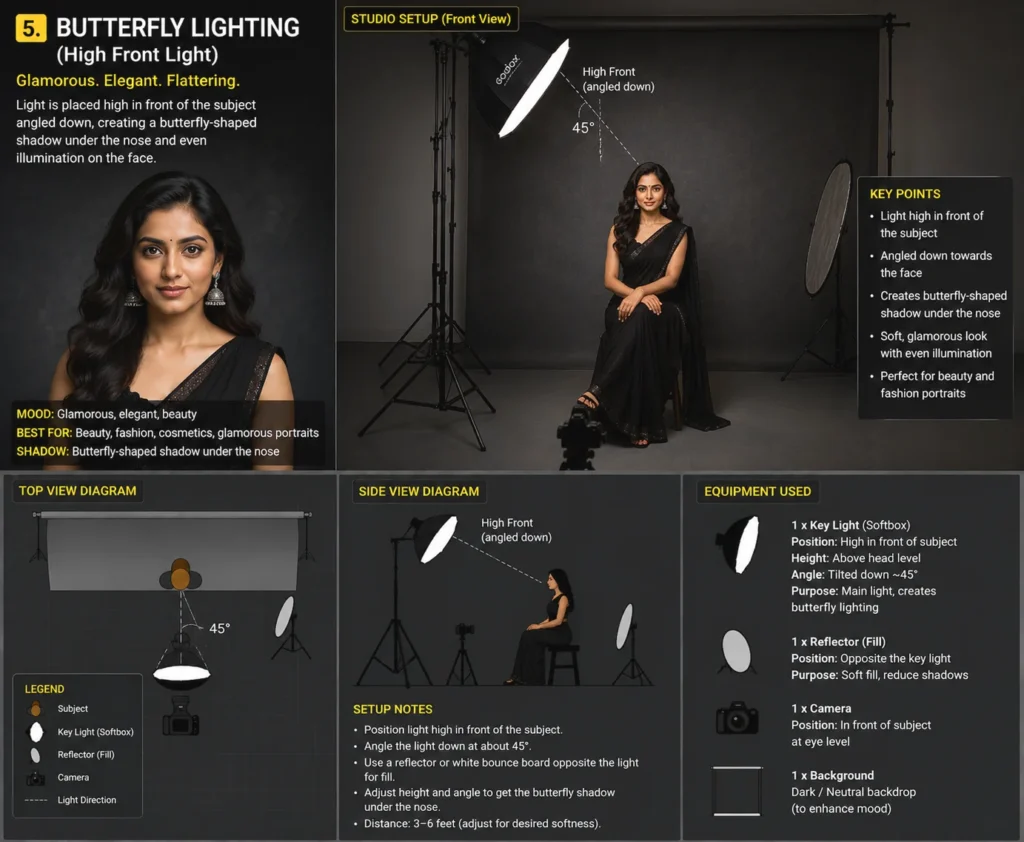 portrait lighting setups butterfly light