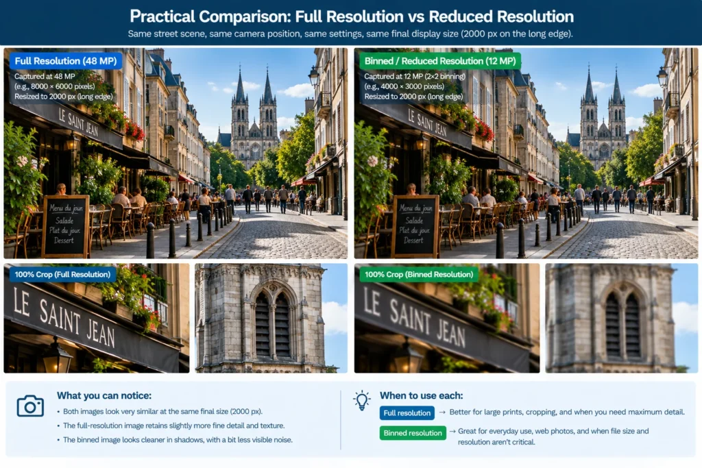 practical comparison resolution pixel binning